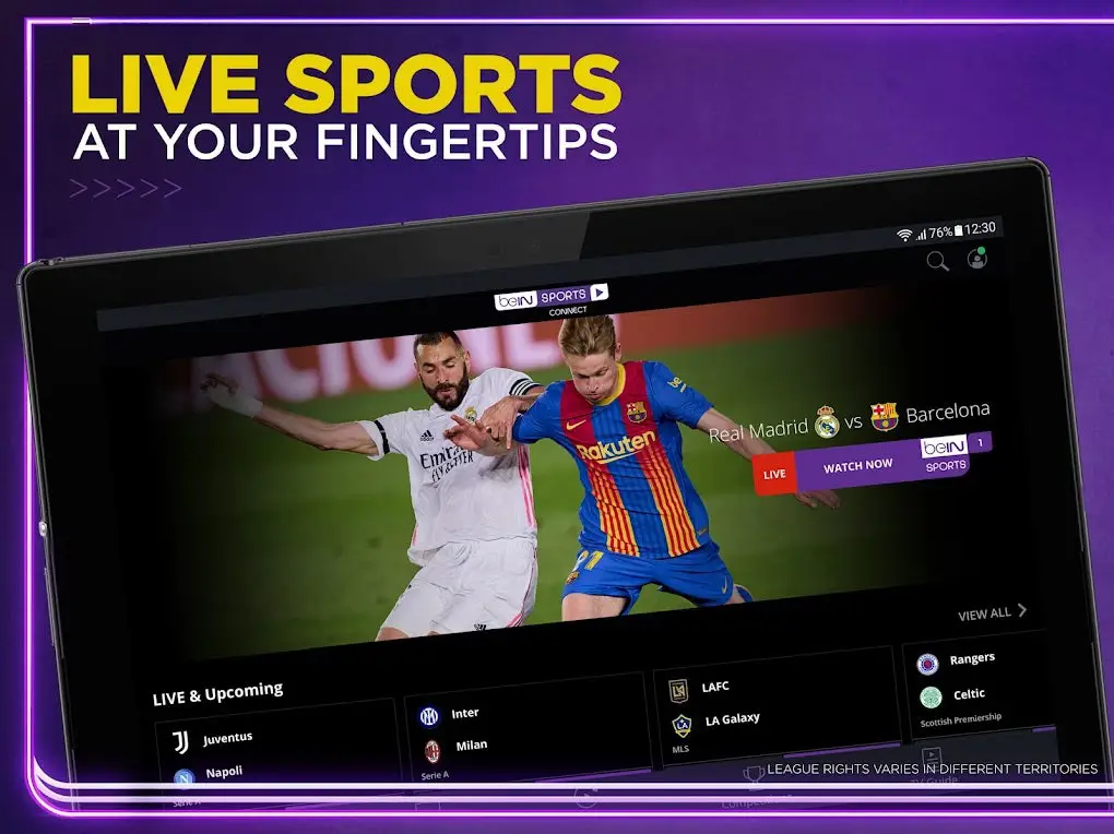 Smartphone menampilkan aplikasi Bein Sport