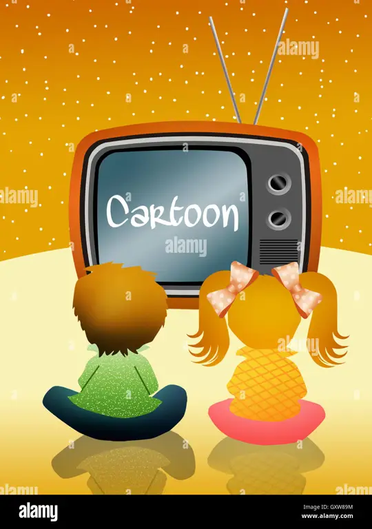 Gambar anak-anak menonton film kartun di televisi