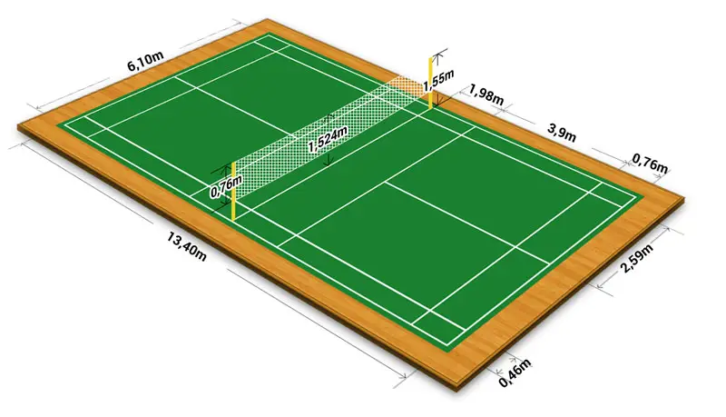 Lapangan bulu tangkis saat pertandingan malam hari