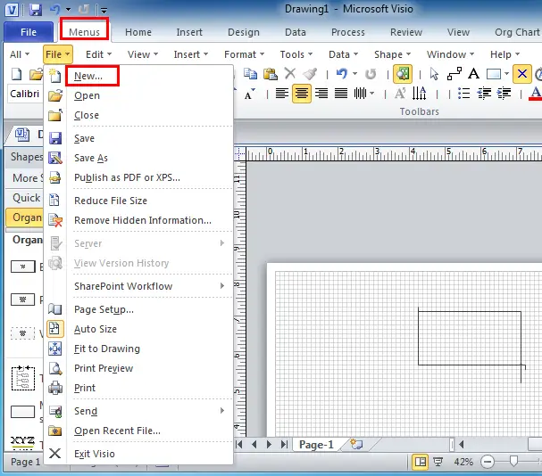 Antarmuka pengguna aplikasi Visio