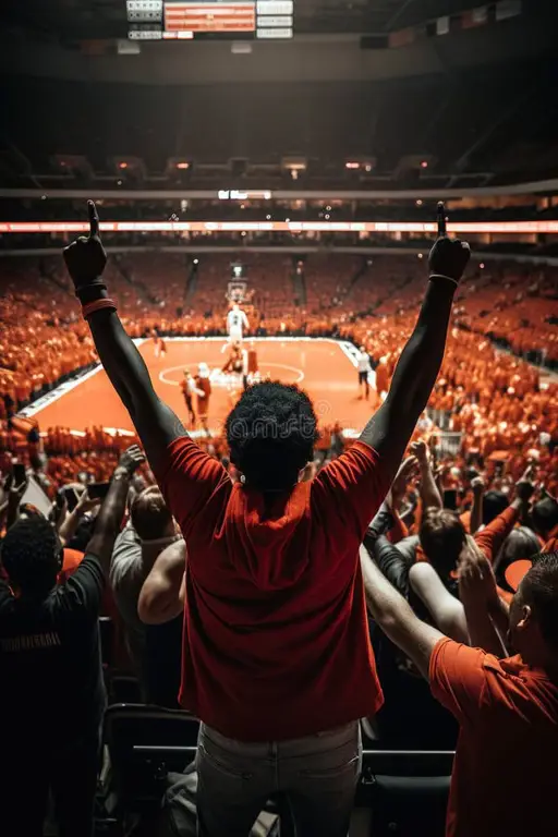 Para penggemar bola basket sedang bersorak sorai